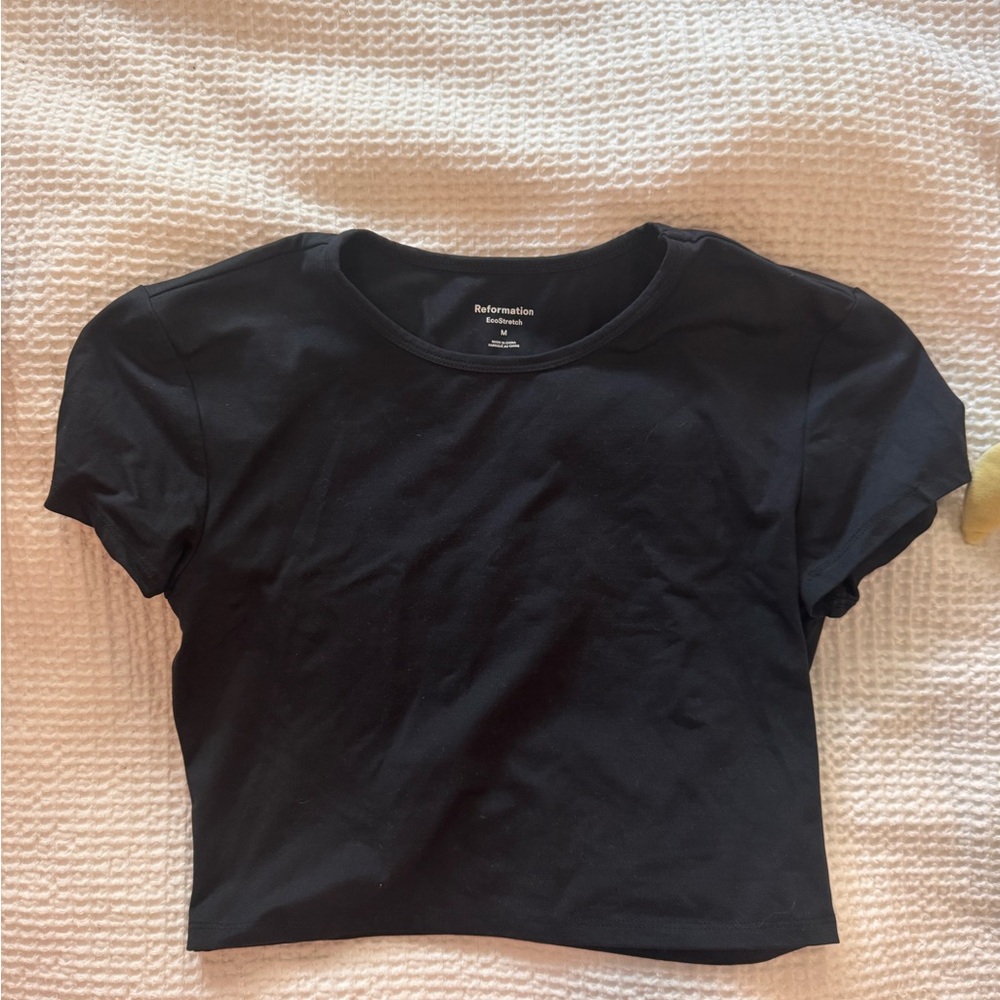 Reformation Black Fitted Crop T-Shirt